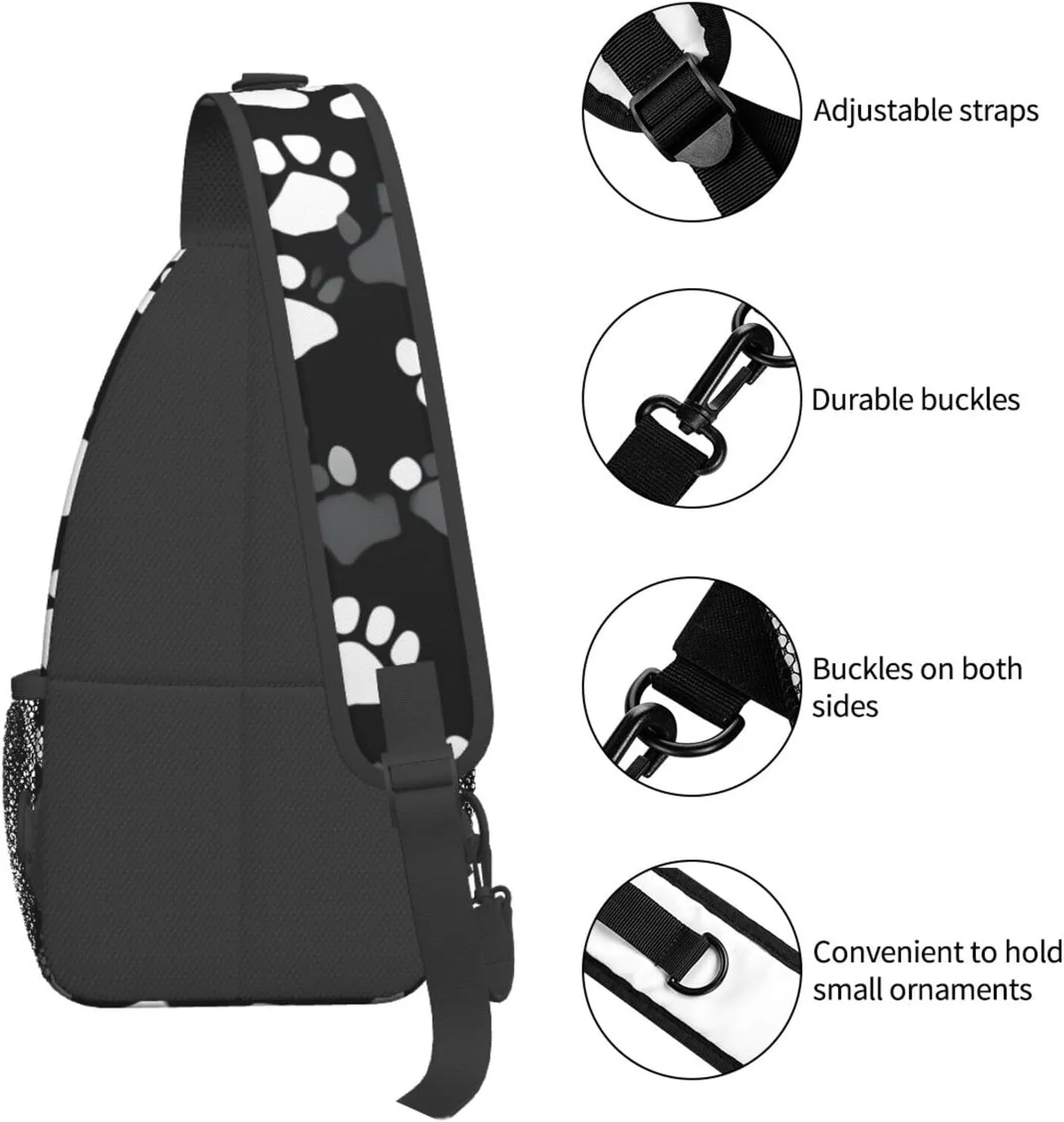 Black and white Paw Print Print Sling Backpack, Sling Bag, Crossbody Chest Bag Daypack, for Hiking Travel