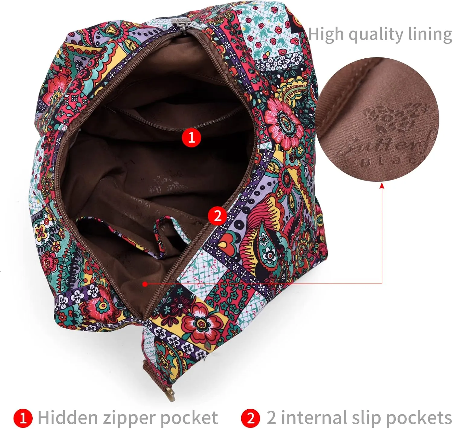 Black Butterfly Premium Backpack for Women, Bohemia Style Fashion Casual Daypack Backpack, Small Backpack Purse (05-brown)