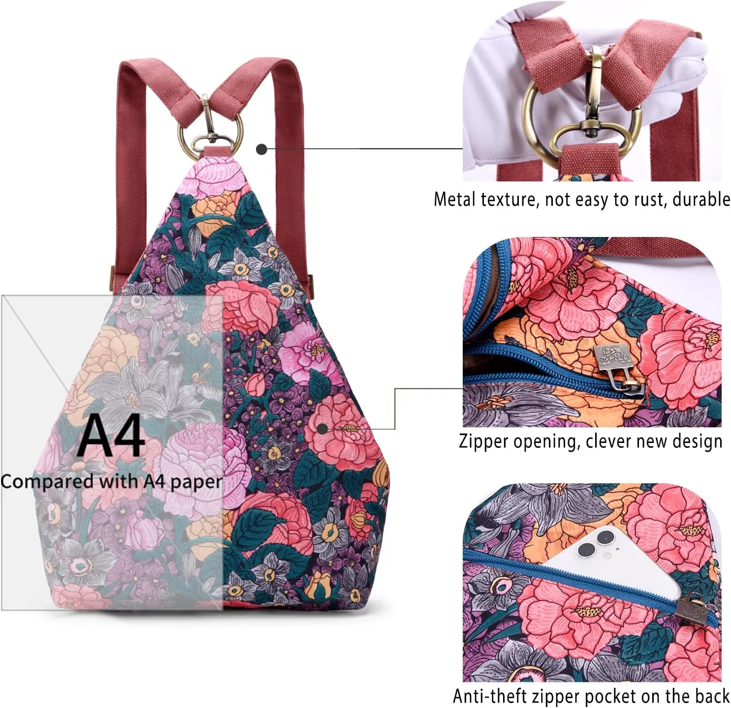 Black Butterfly Premium Backpack for Women, Bohemia Style Fashion Casual Daypack Backpack, Small Backpack Purse (06-fuchsia)