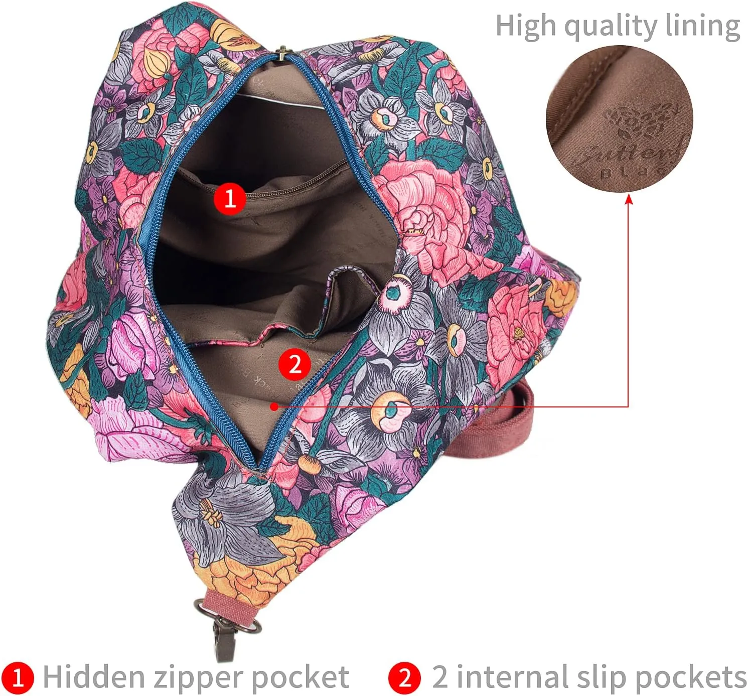Black Butterfly Premium Backpack for Women, Bohemia Style Fashion Casual Daypack Backpack, Small Backpack Purse (06-fuchsia)