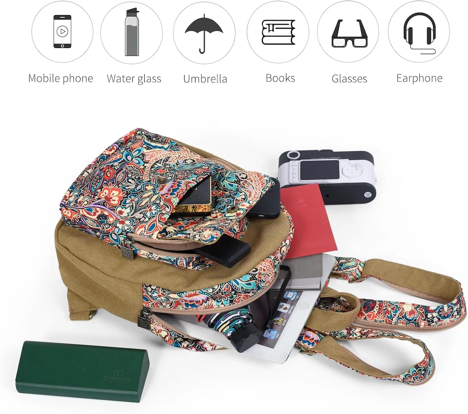 Black Butterfly Premium Backpack for Women, Crossbody Sling Backpack Sling Bag, Travel Hiking Chest Bag Daypack (Khaki)