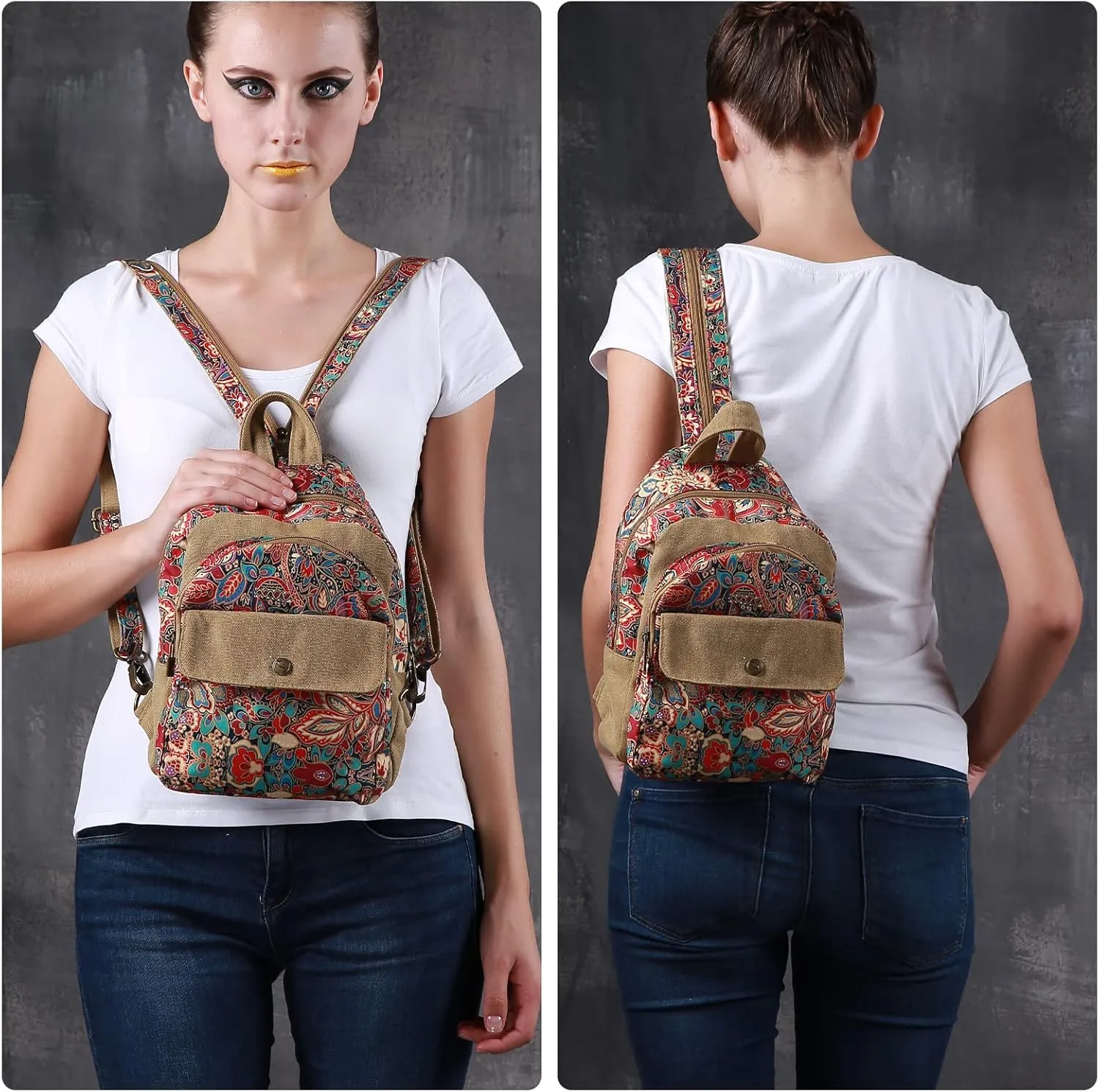 Black Butterfly Premium Backpack for Women, Crossbody Sling Backpack Sling Bag, Travel Hiking Chest Bag Daypack (Khaki)