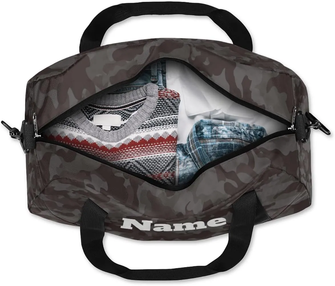 Black Camouflage Custom Name Kids Duffel Bags Personalized Customized Gifts Sports Gym Bag Girls Dance Bag Overnight Weekender Sleepover Carry On Travel Tote Bag for Boys Girls