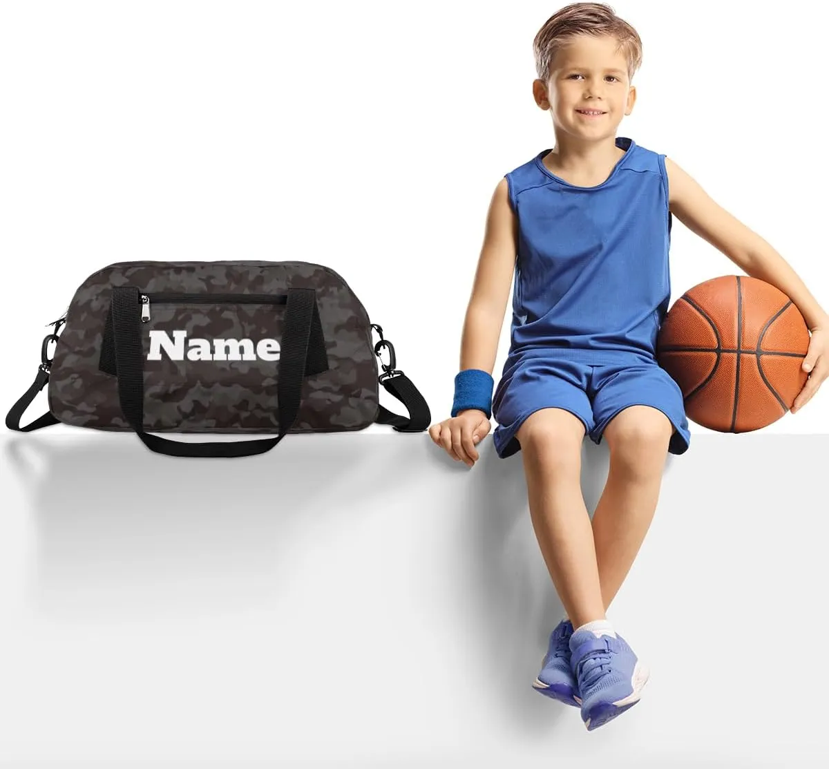 Black Camouflage Custom Name Kids Duffel Bags Personalized Customized Gifts Sports Gym Bag Girls Dance Bag Overnight Weekender Sleepover Carry On Travel Tote Bag for Boys Girls