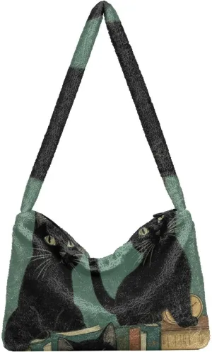 Black Dog on Retro Red Shoulder Tote Bag, Handbag with Zipper, Womens Outdoor Bag