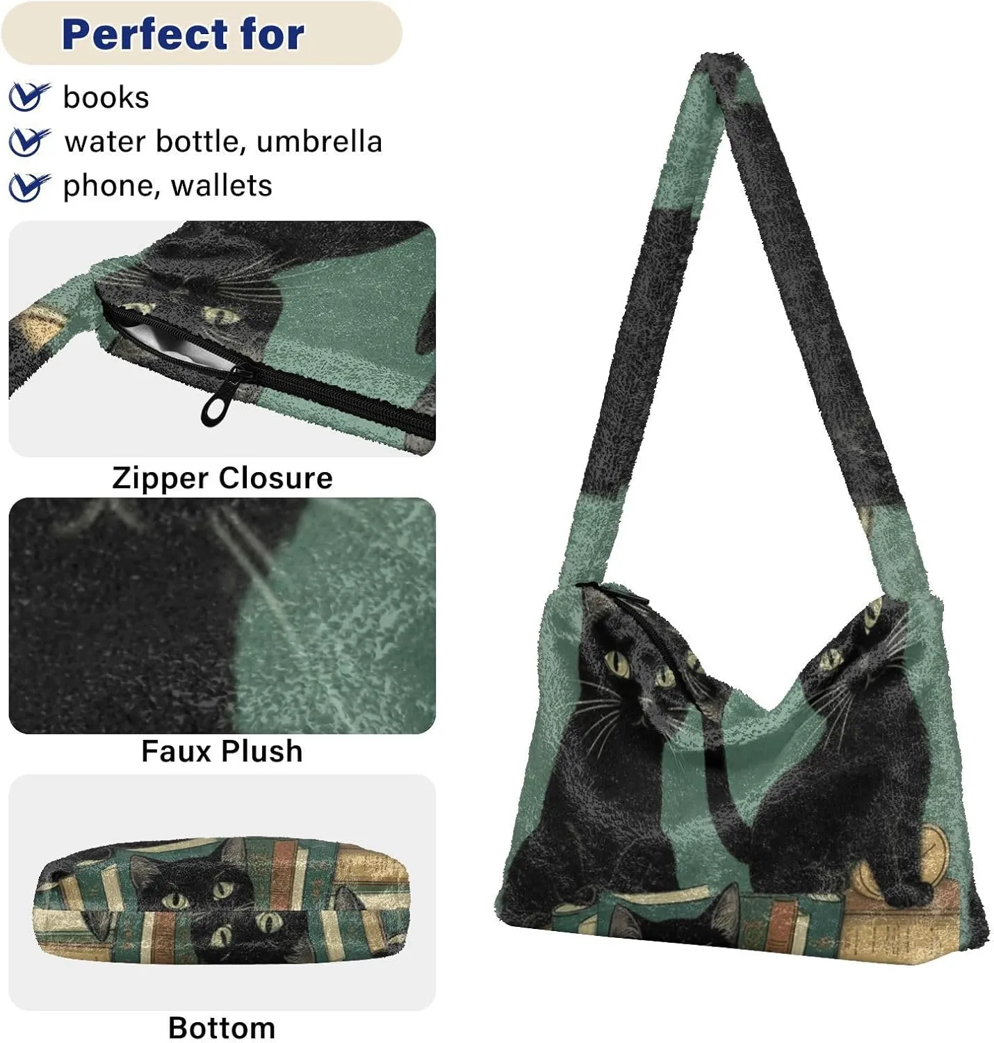 Black Dog on Retro Red Shoulder Tote Bag, Handbag with Zipper, Womens Outdoor Bag