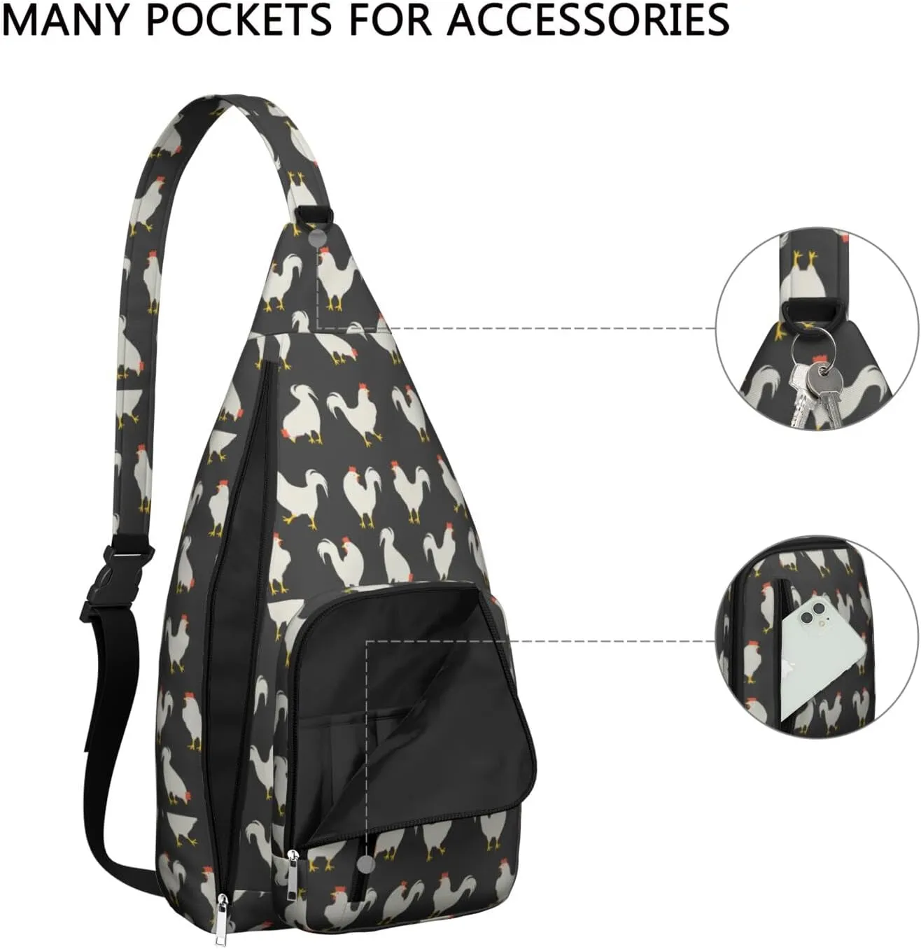 Black Farm Rooster Sign Crossbody Bag Daypack for Women Men Lightweight Waterproof Sling Bag Backpack Hiking Cycling