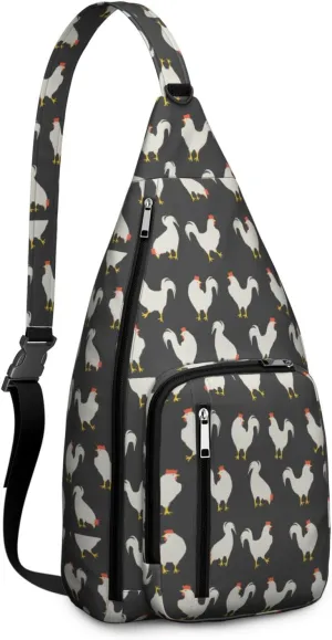 Black Farm Rooster Sign Crossbody Bag Daypack for Women Men Lightweight Waterproof Sling Bag Backpack Hiking Cycling