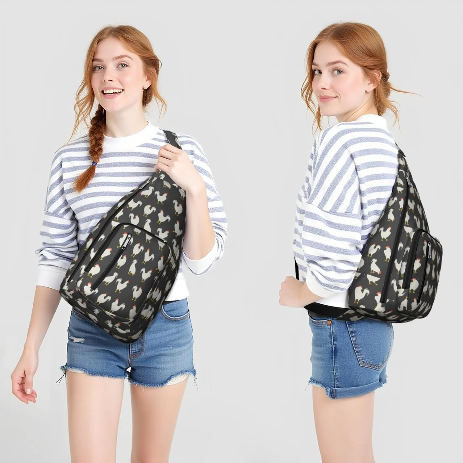 Black Farm Rooster Sign Crossbody Bag Daypack for Women Men Lightweight Waterproof Sling Bag Backpack Hiking Cycling