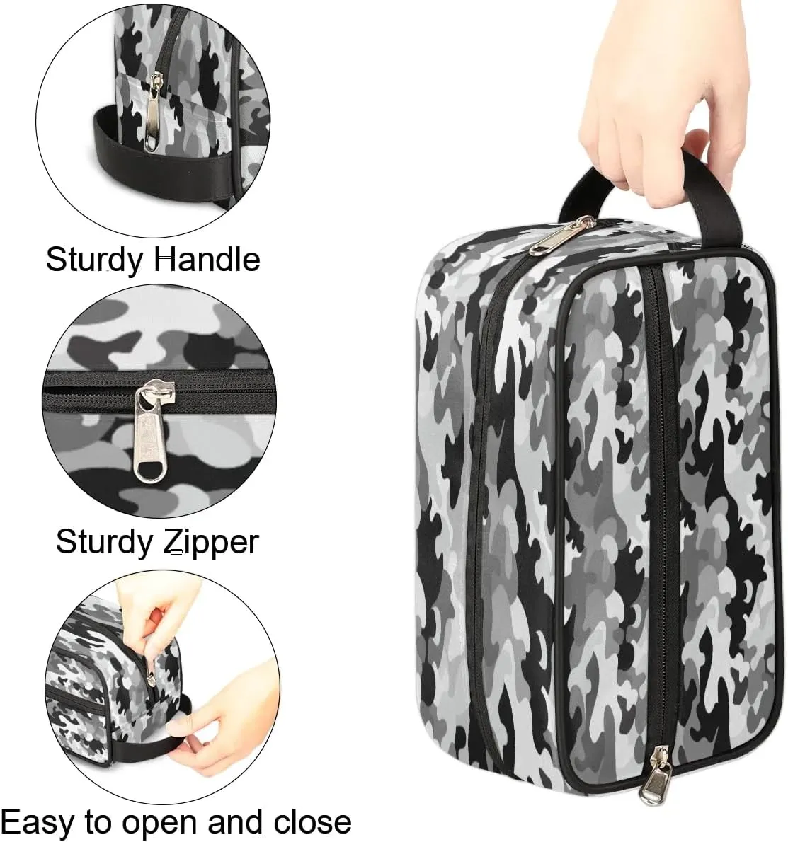 Black Grey Camouflage Hanging Makeup Bag,Toiletry Bag for Women Girl,Travel Cosmetic Bag,Approved Hygiene Bag Waterproof Dopp Kit Organizer for Toiletries Shower Bathroom Carry-on Accessories Gifts