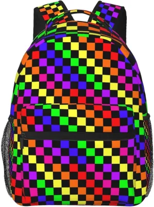 Black Rainbow Race Checkered Flag Backpacks 15in Laptop Backpack Multipurpose Double Shoulder Bag For Men Women Gifts