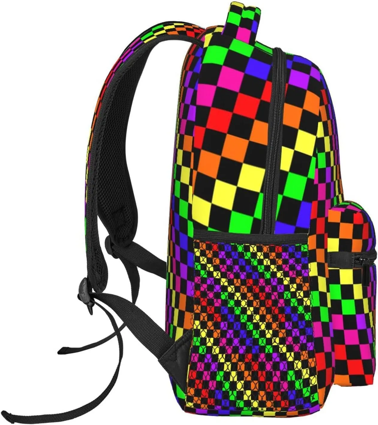 Black Rainbow Race Checkered Flag Backpacks 15in Laptop Backpack Multipurpose Double Shoulder Bag For Men Women Gifts