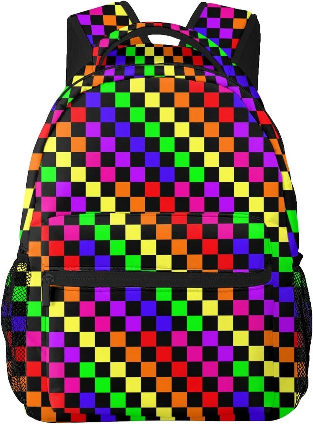 Black Rainbow Race Checkered Flag Backpacks 15in Laptop Backpack Multipurpose Double Shoulder Bag For Men Women Gifts