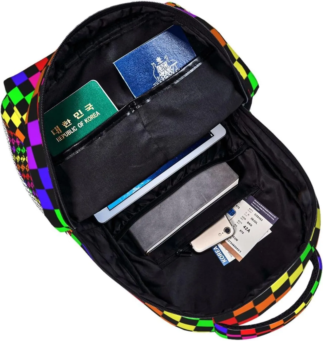 Black Rainbow Race Checkered Flag Backpacks 15in Laptop Backpack Multipurpose Double Shoulder Bag For Men Women Gifts