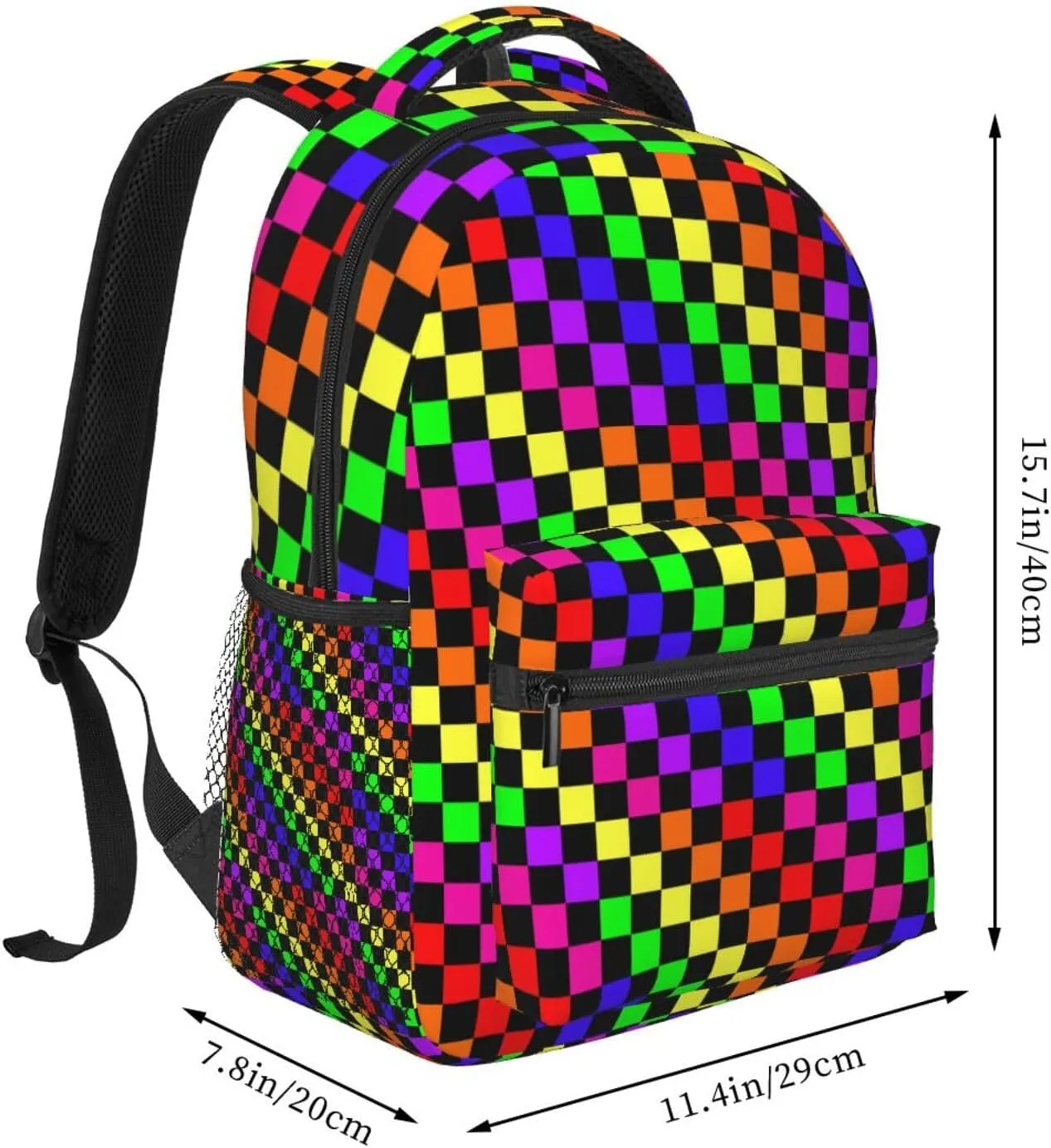 Black Rainbow Race Checkered Flag Backpacks 15in Laptop Backpack Multipurpose Double Shoulder Bag For Men Women Gifts