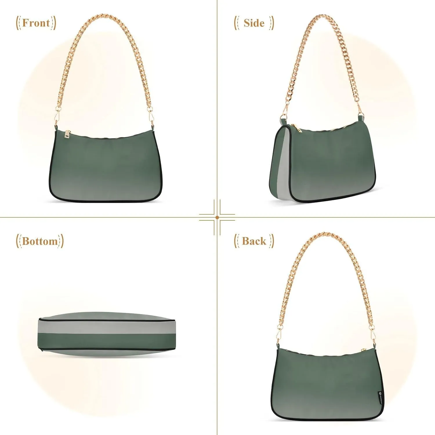 Black Red Gradient Shoulder Bag for Women Fabric Crescent Handbag with Zipper Chain Clutch Purses