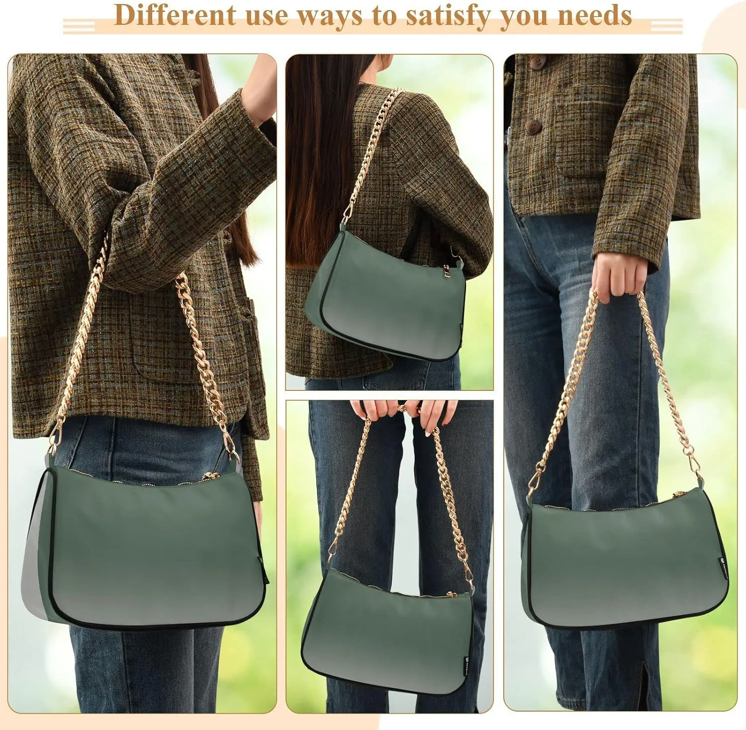 Black Red Gradient Shoulder Bag for Women Fabric Crescent Handbag with Zipper Chain Clutch Purses