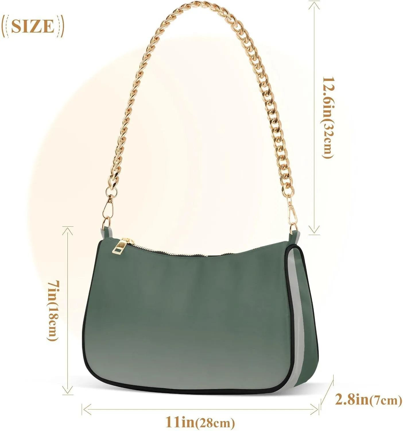 Black Red Gradient Shoulder Bag for Women Fabric Crescent Handbag with Zipper Chain Clutch Purses