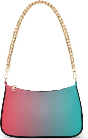 Black Red Gradient Shoulder Bag for Women Fabric Crescent Handbag with Zipper Chain Clutch Purses
