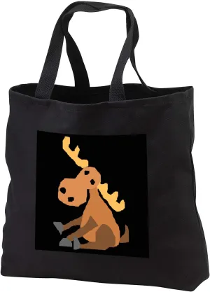 Black Tote Bag JUMBO 20w x 15h x 5d - Funny Cute Sitting Moose Primitive Art Cartoon Animals