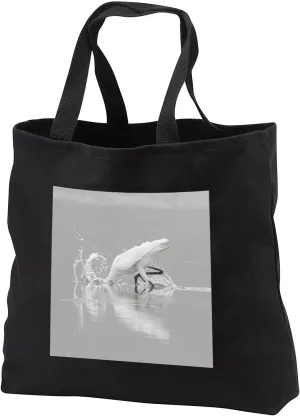 Black Tote Bag JUMBO 20w x 15h x 5d - Great Egret feeding in wetland in fog, Marion County, Illinois Birds
