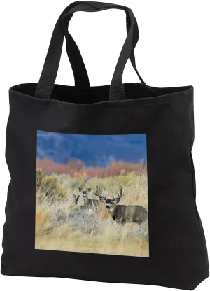 Black Tote Bag JUMBO 20w x 15h x 5d - Mule Deer Buck with Does Deer