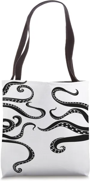 Black White Ocean Kraken Octopus Tentacles Abstract Print Tote Bag