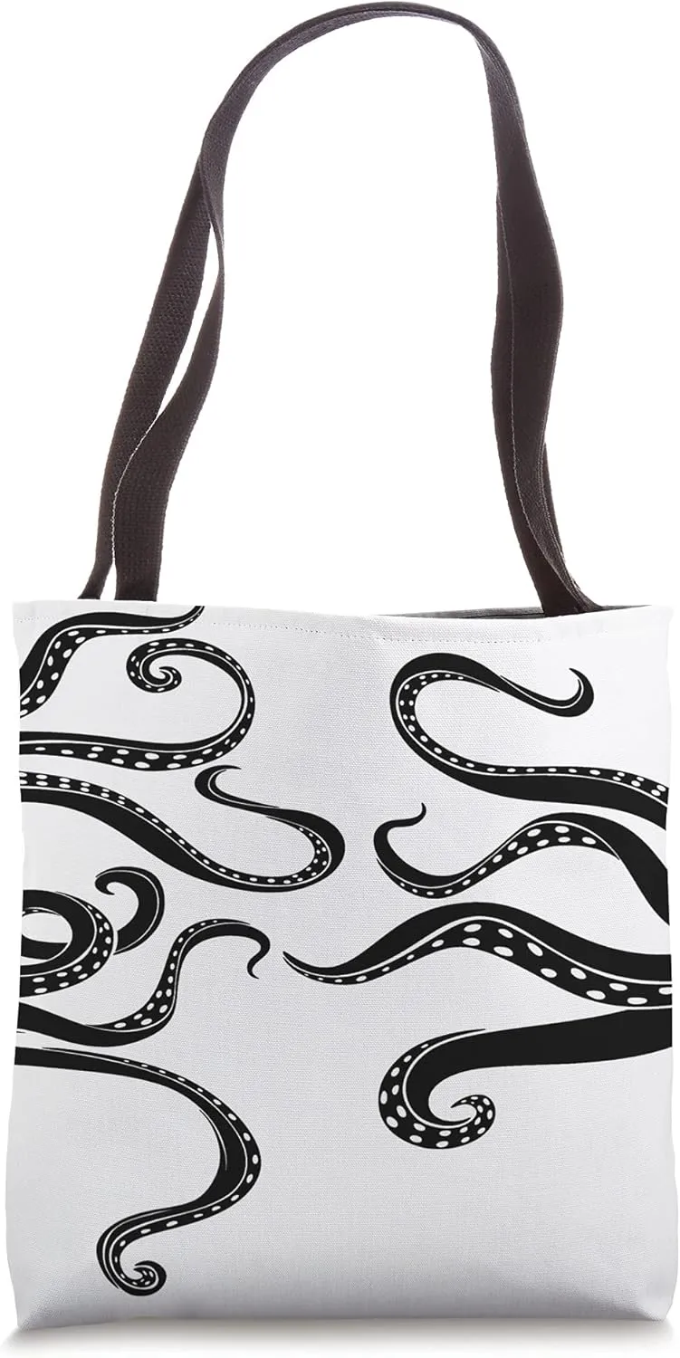 Black White Ocean Kraken Octopus Tentacles Abstract Print Tote Bag