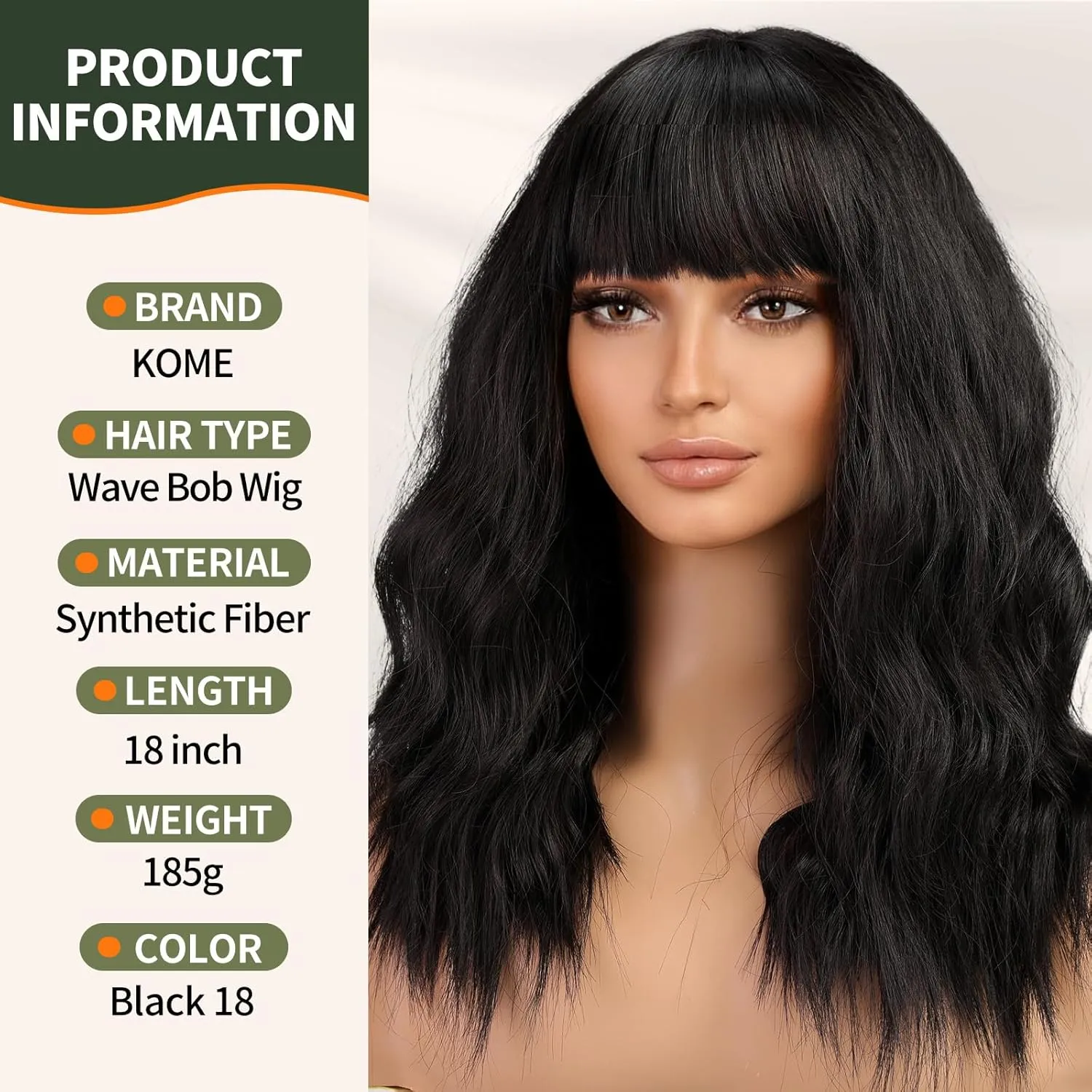Black Wig with Bangs,Black Wavy Wigs for Women,Shoulder Length Curly Synthetic Hair Wig for Party Daily Use 18IN…