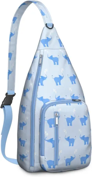 Blue Baby Elephant Crossbody Bag Daypack for Women Men Lightweight Waterproof Sling Bag Backpack Hiking Cycling