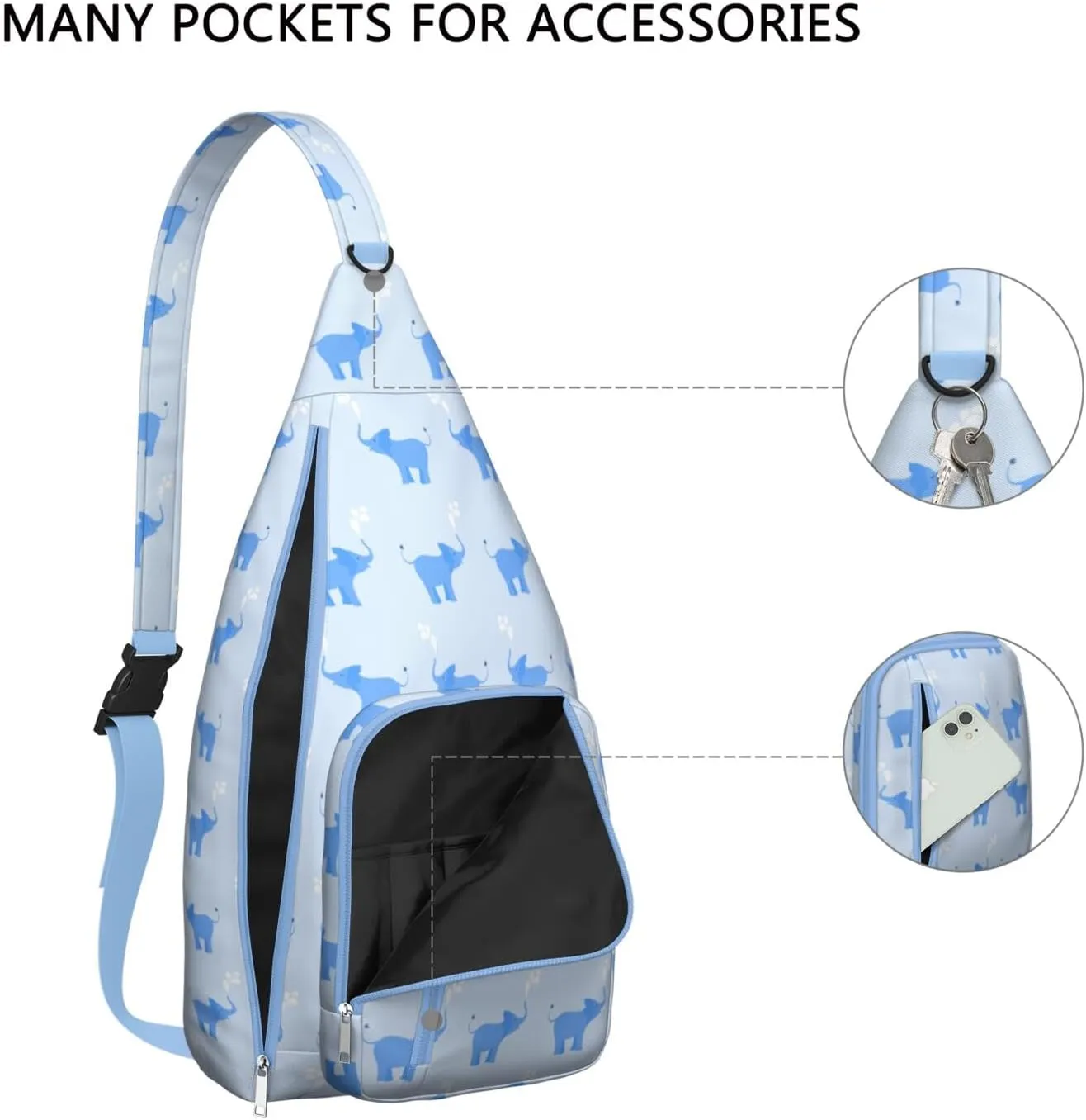 Blue Baby Elephant Crossbody Bag Daypack for Women Men Lightweight Waterproof Sling Bag Backpack Hiking Cycling