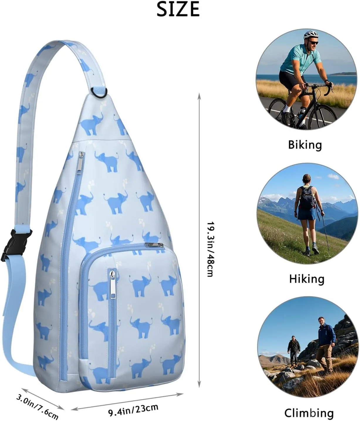 Blue Baby Elephant Crossbody Bag Daypack for Women Men Lightweight Waterproof Sling Bag Backpack Hiking Cycling