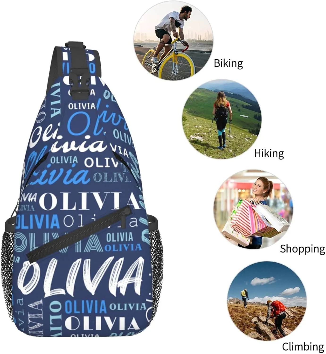 Blue Custom Sling Bag for Women Men Personalized Crossbody Sling Backpack with Name Photo Text Image Customized Chest Bag for Outdoor Travel Sport Hiking Daypack