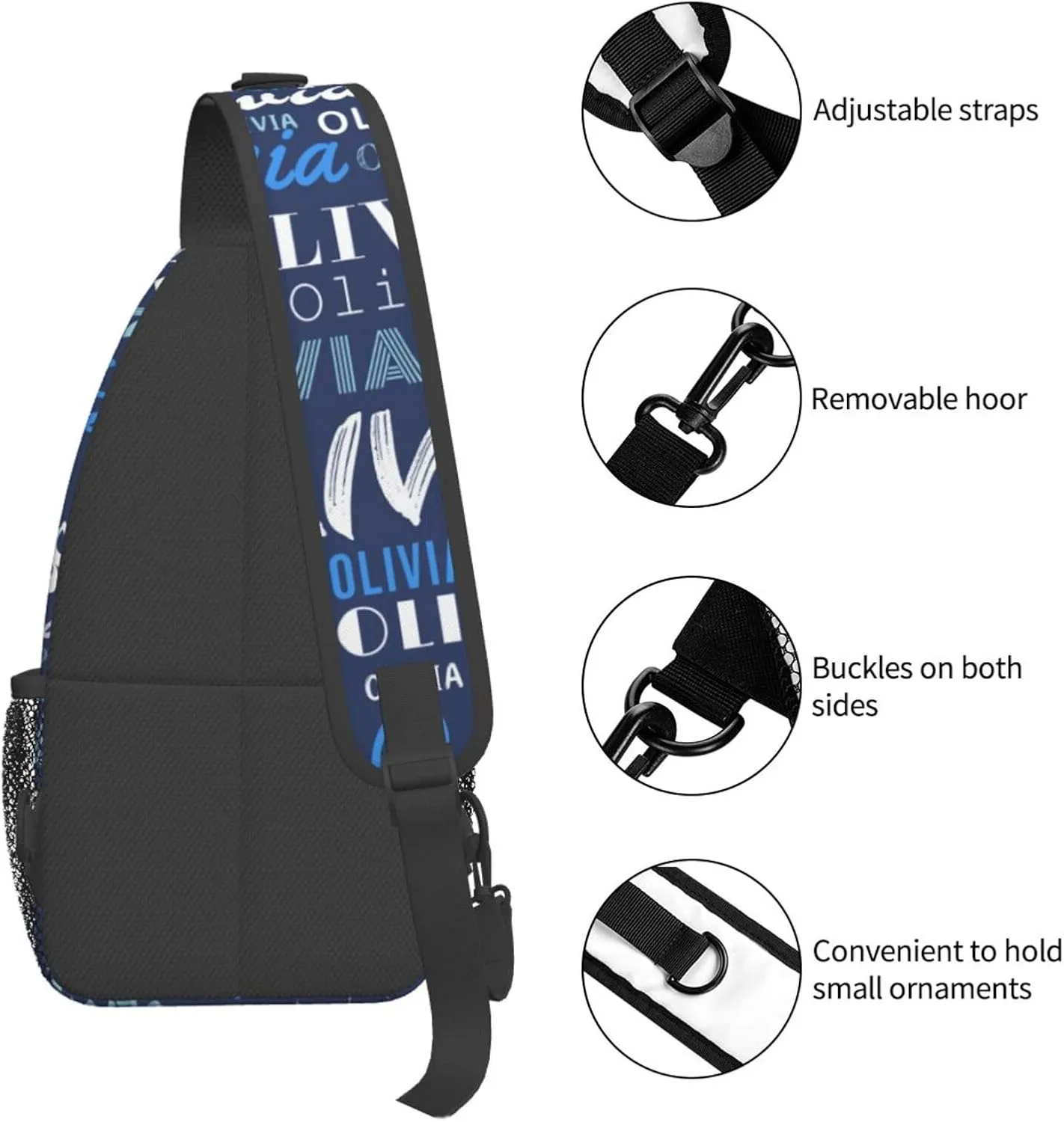 Blue Custom Sling Bag for Women Men Personalized Crossbody Sling Backpack with Name Photo Text Image Customized Chest Bag for Outdoor Travel Sport Hiking Daypack