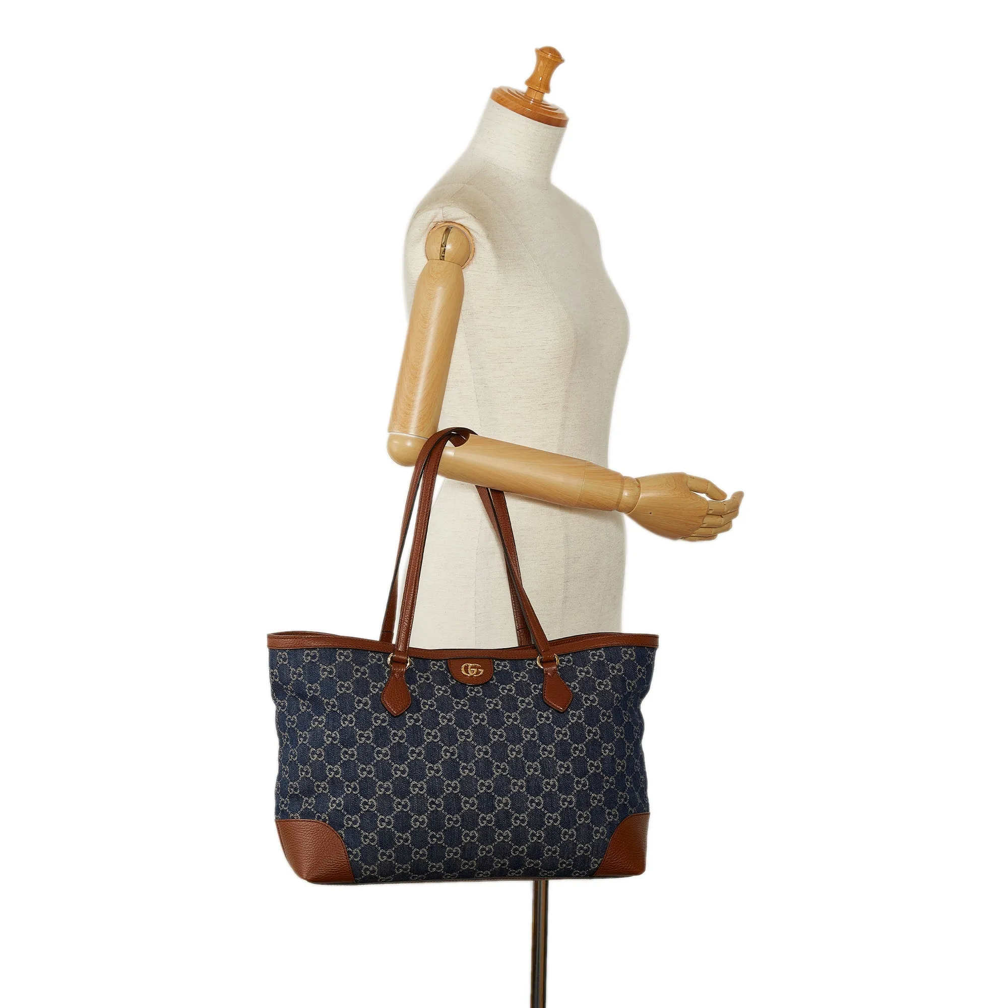 Blue Gucci Medium GG Denim Ophidia Shopping Tote