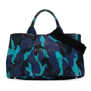Blue Prada Canvas Camouflage Canapa Logo Satchel