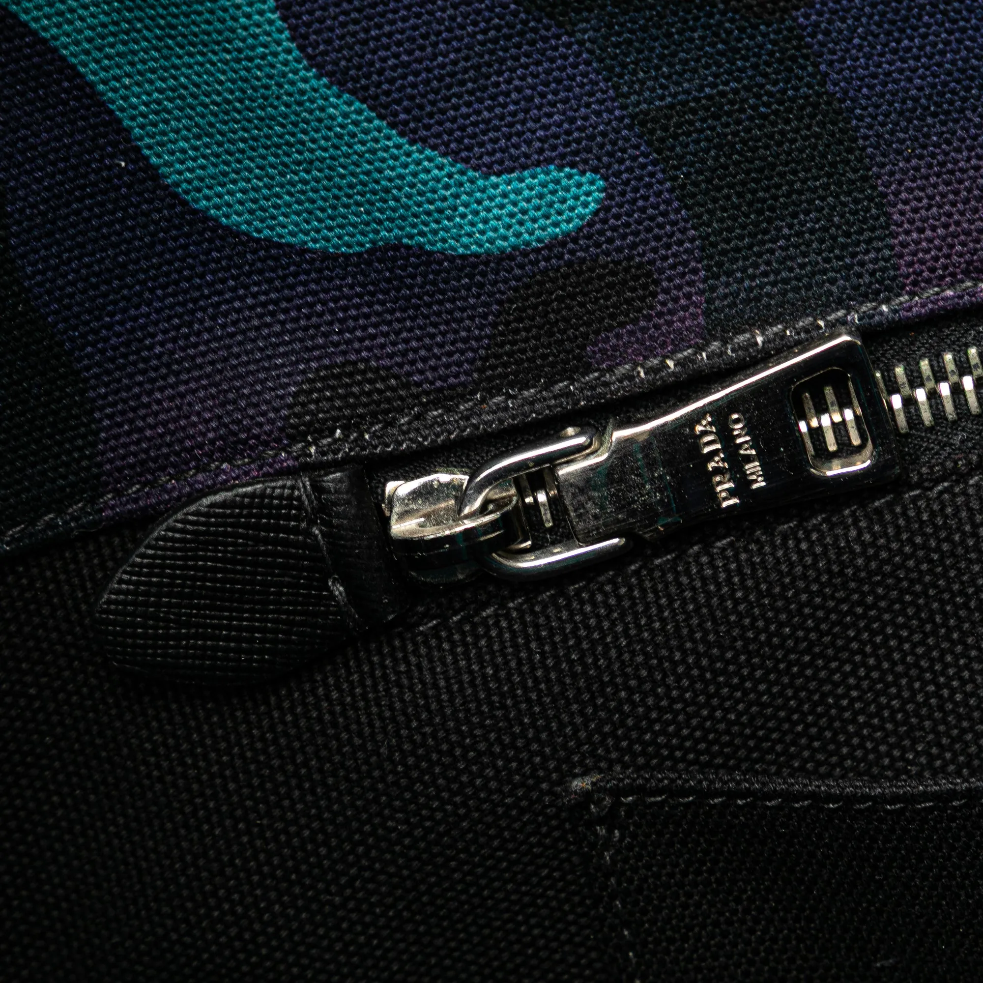 Blue Prada Canvas Camouflage Canapa Logo Satchel