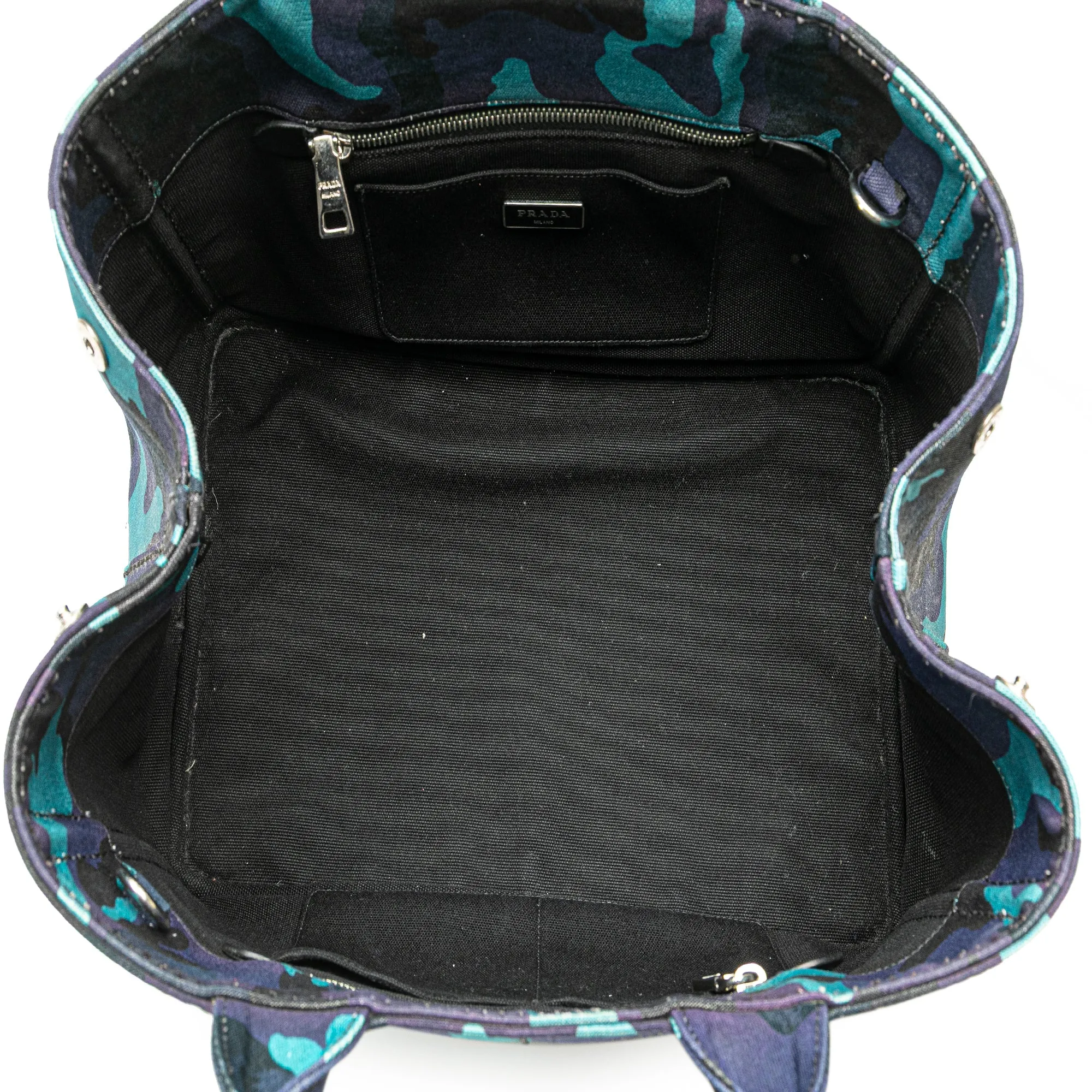 Blue Prada Canvas Camouflage Canapa Logo Satchel