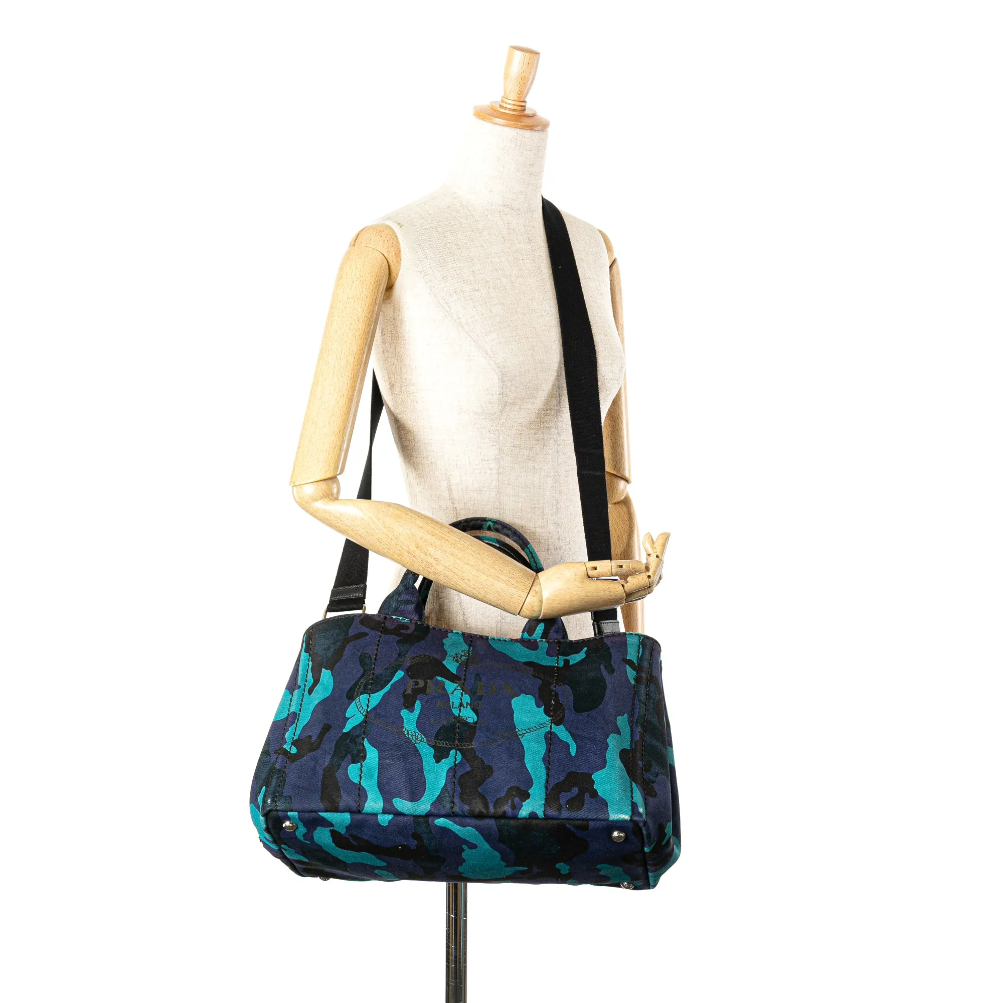 Blue Prada Canvas Camouflage Canapa Logo Satchel