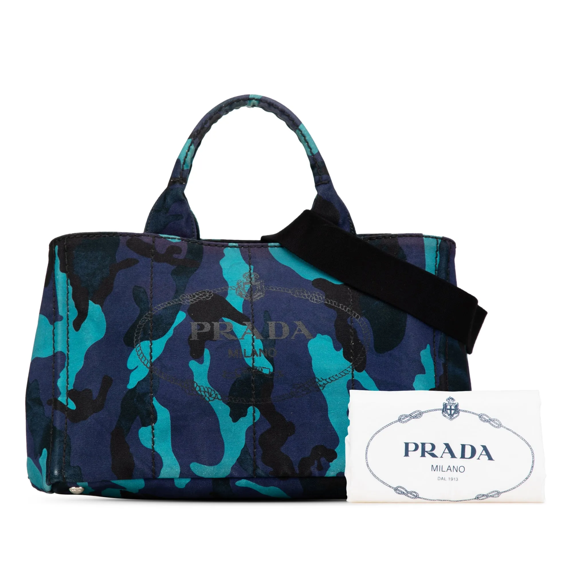 Blue Prada Canvas Camouflage Canapa Logo Satchel
