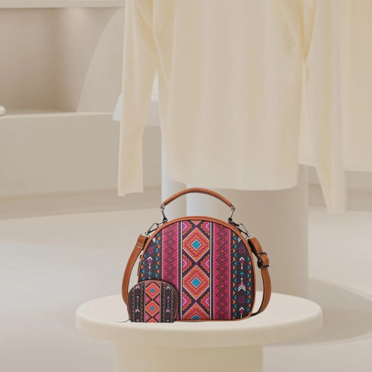 Bohemian Pattern Handbag for Women Canvas Portable Shoulder Bag for Beach