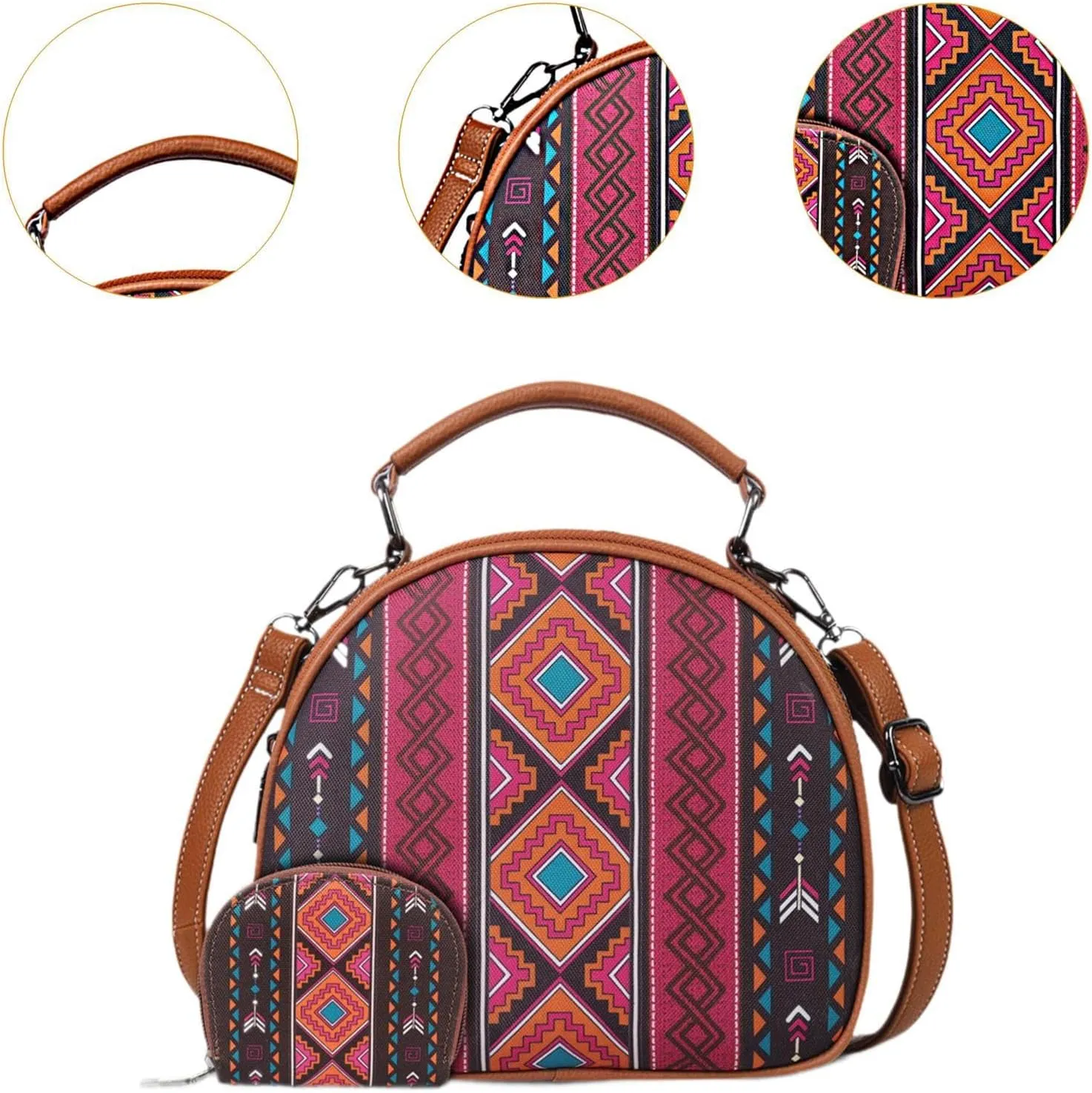 Bohemian Pattern Handbag for Women Canvas Portable Shoulder Bag for Beach