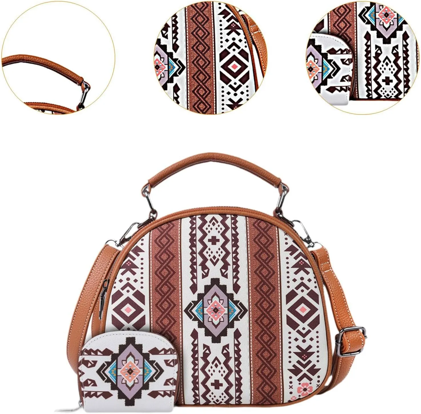 Bohemian Pattern Handbag for Women Canvas Portable Shoulder Bag for Beach