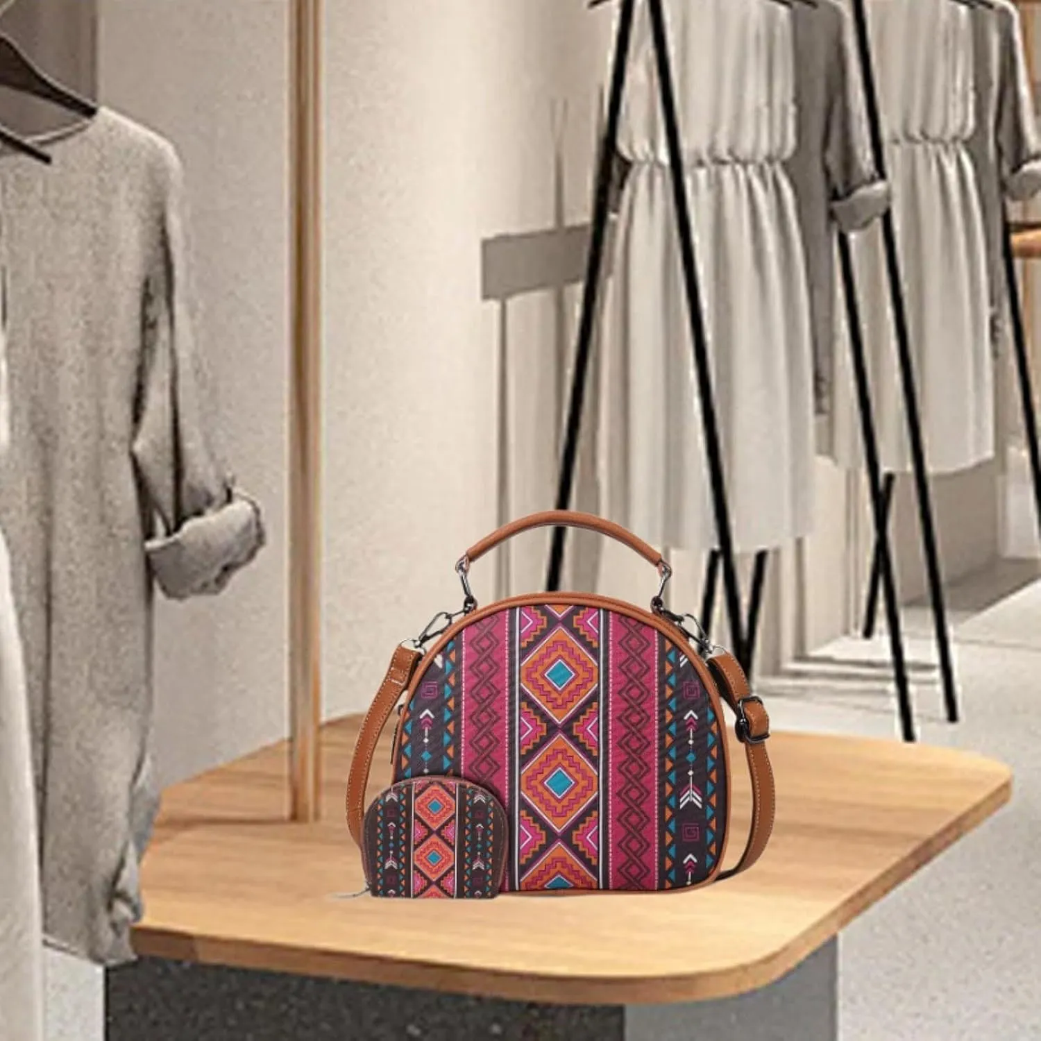 Bohemian Pattern Handbag for Women Canvas Portable Shoulder Bag for Beach