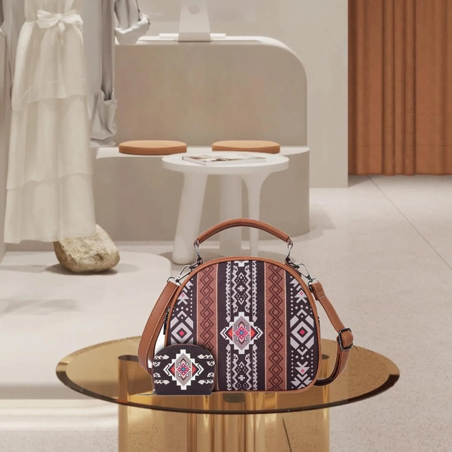 Bohemian Pattern Handbag for Women Canvas Portable Shoulder Bag for Beach