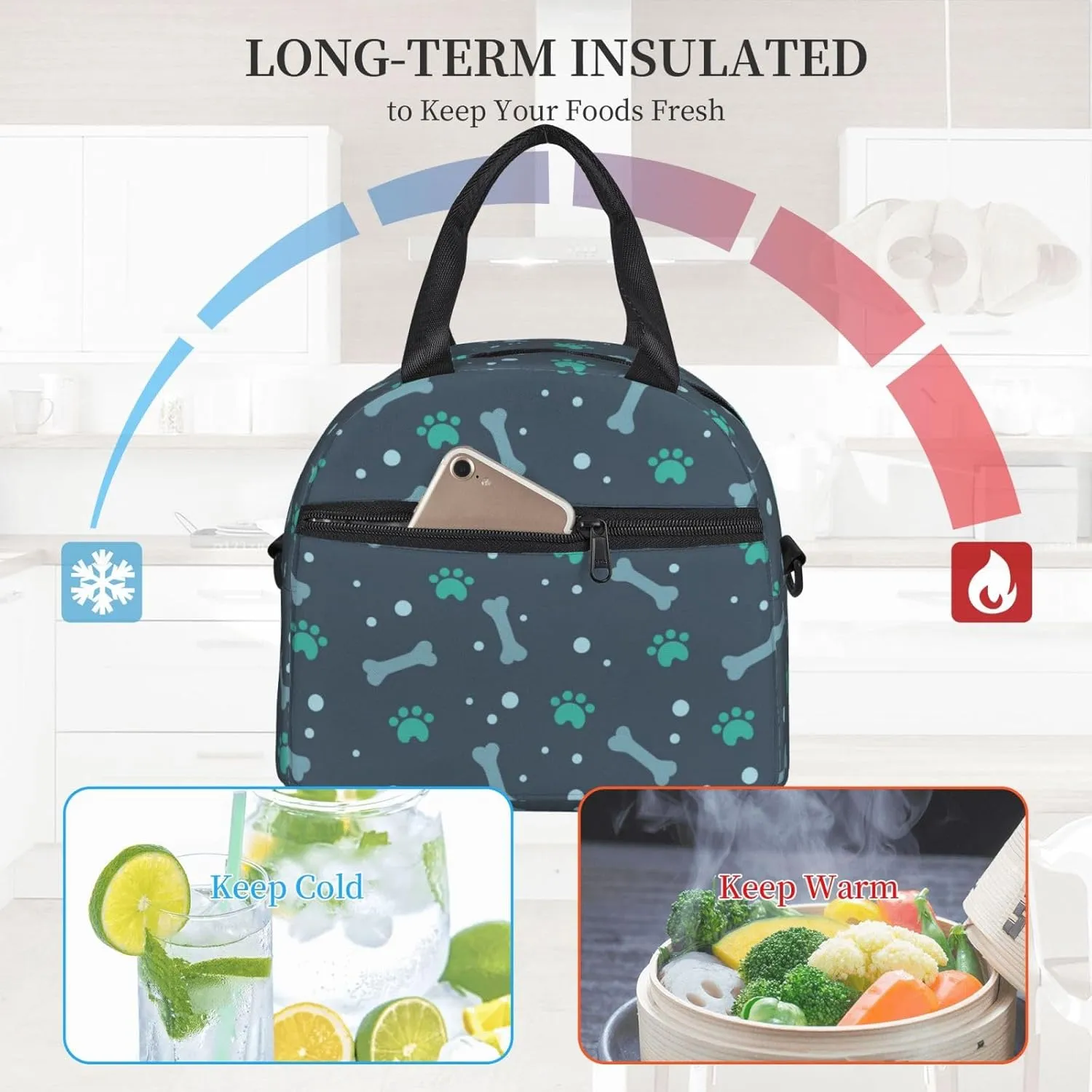 Bones And Dog Claws Print Crossbody Insulated Lunch Bags For Women Men Cooler Bag Lightweight Waterproof Lunch Box