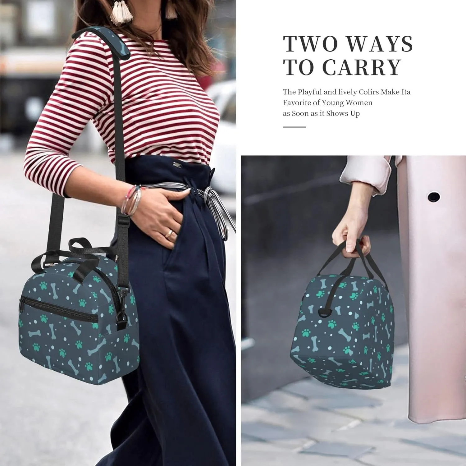 Bones And Dog Claws Print Crossbody Insulated Lunch Bags For Women Men Cooler Bag Lightweight Waterproof Lunch Box