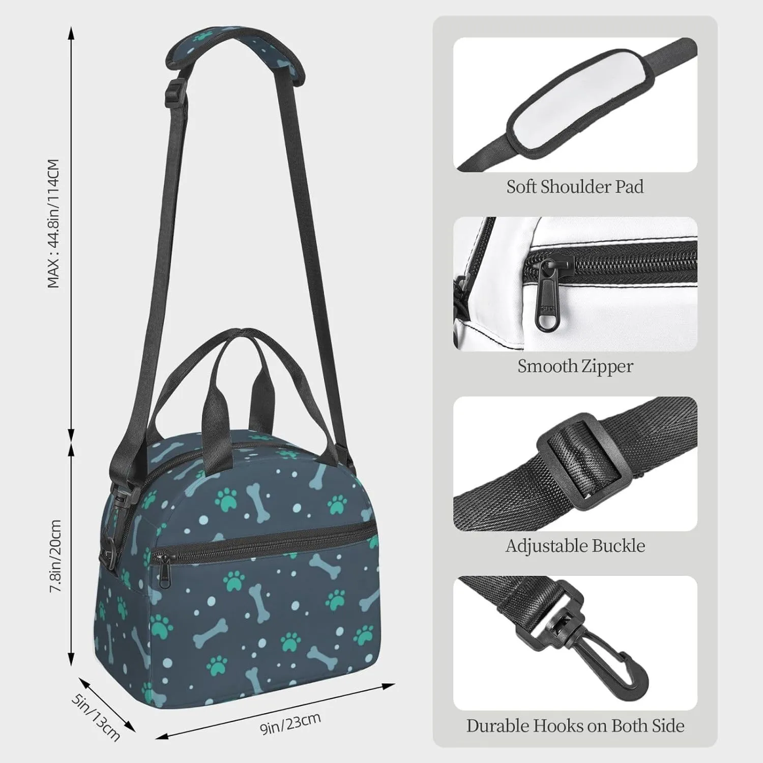 Bones And Dog Claws Print Crossbody Insulated Lunch Bags For Women Men Cooler Bag Lightweight Waterproof Lunch Box