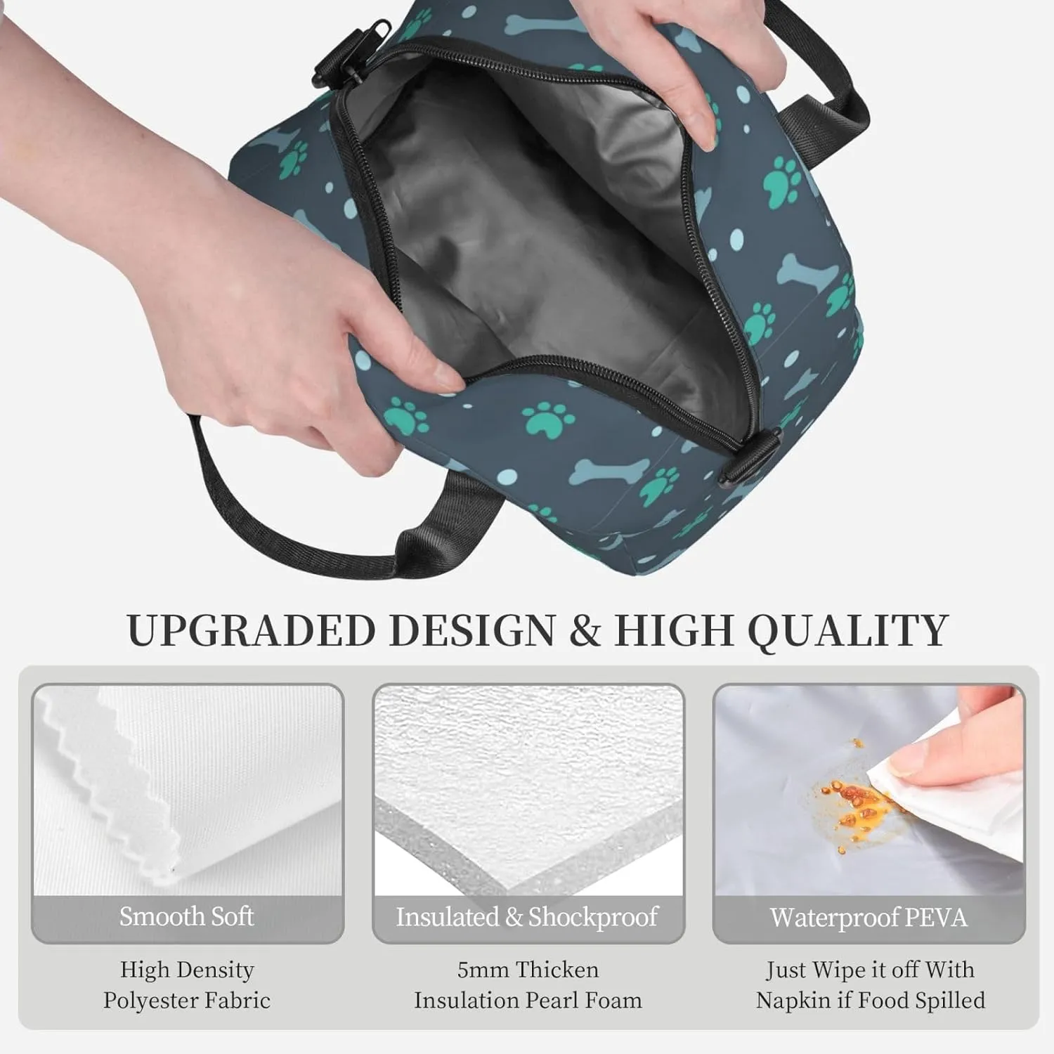 Bones And Dog Claws Print Crossbody Insulated Lunch Bags For Women Men Cooler Bag Lightweight Waterproof Lunch Box