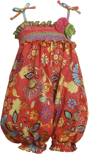Bonnie Jean Baby Girls 3M-24M Orange/Multi Paisley Floral Smocked Romper (12 Months, Orange)